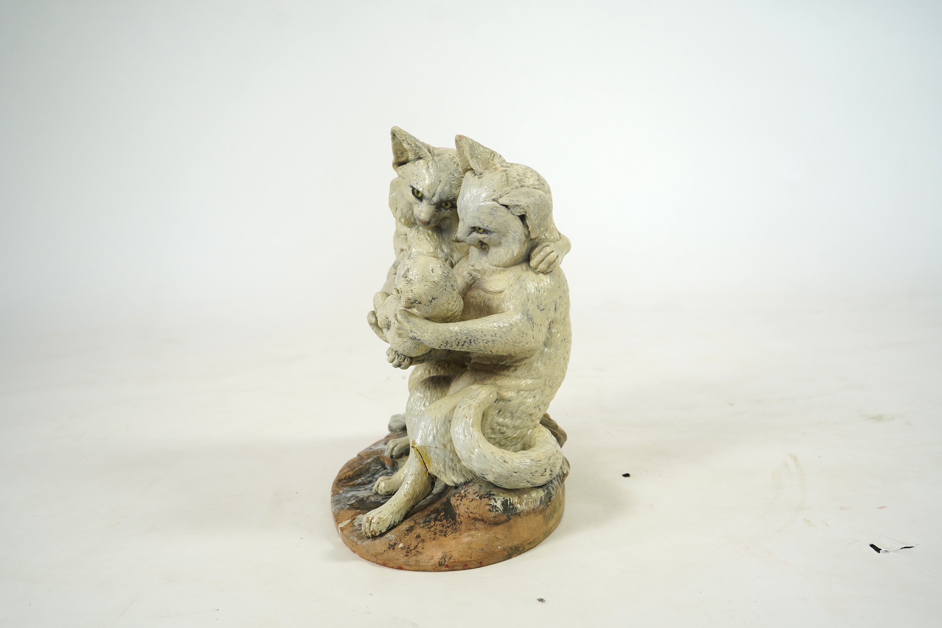 A late 19th century Austrian cold painted terracotta cat group